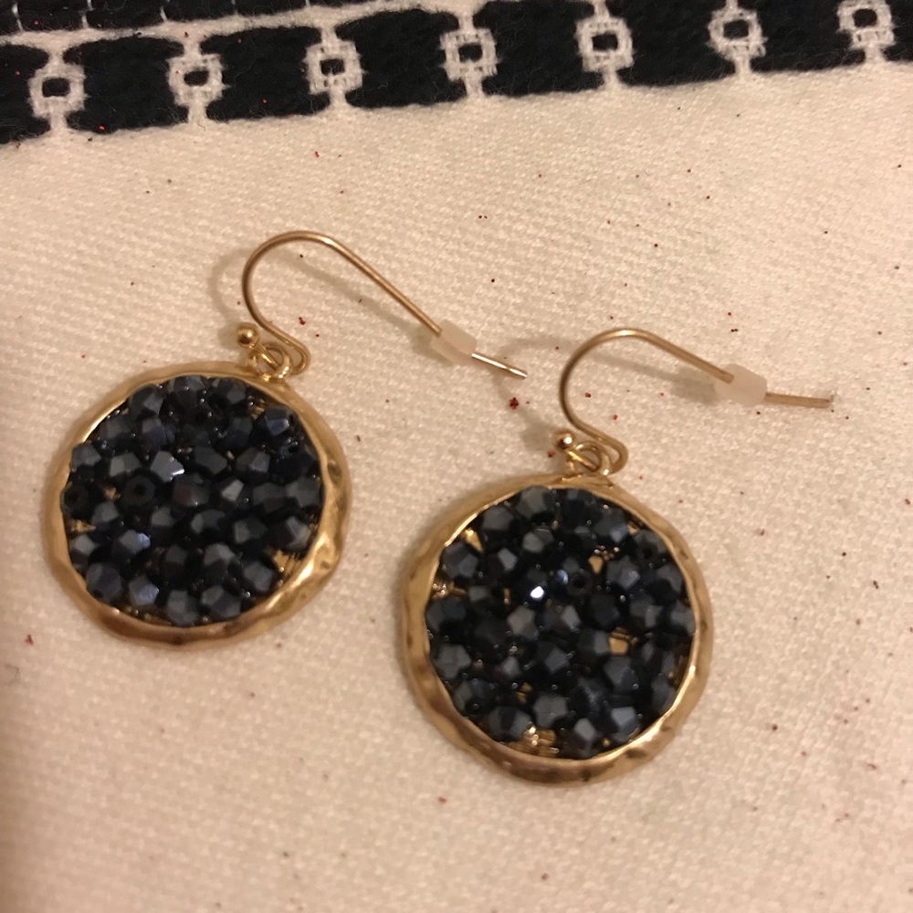 Gray Black Sparkle Round Dangle Party Earrings